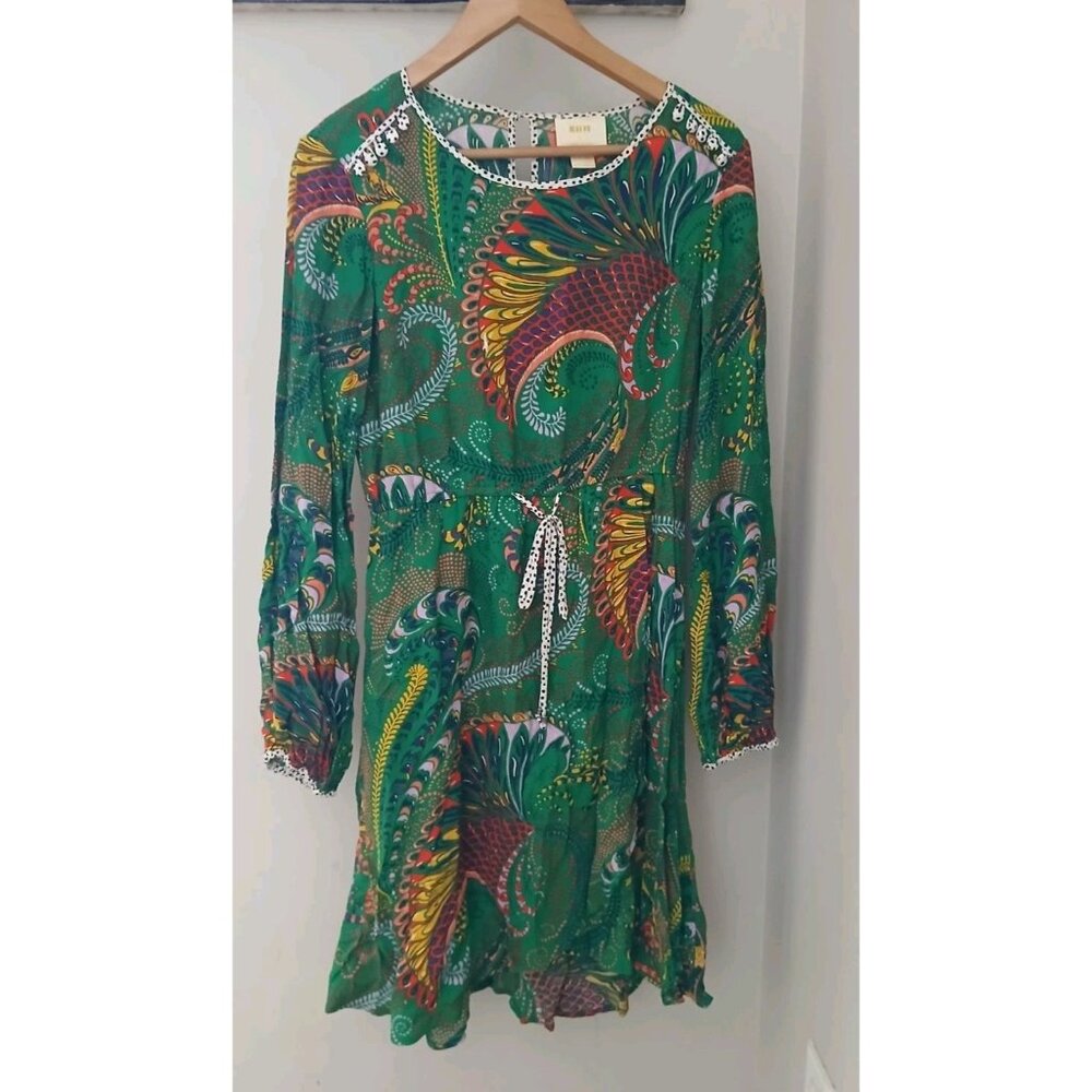 Anthropologie Green Multicolor Paisley Mini Dress